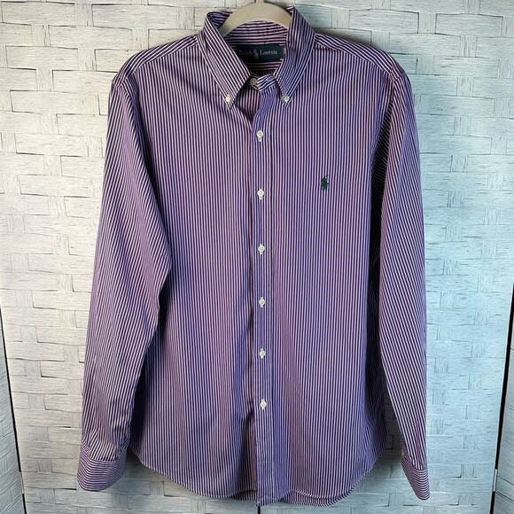 Polo Ralph Lauren Andrew Purple White Pin Striped button up Shirt career wear - Picture 1 of 8